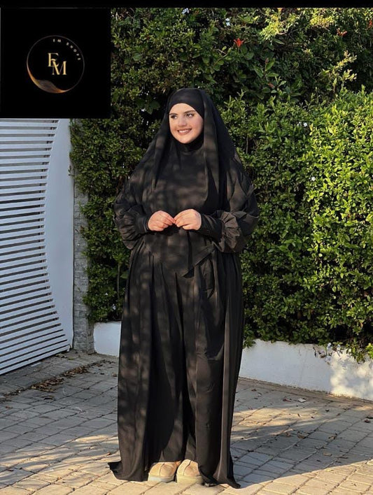 ✨ موديل رنيم ✨ 🌼 يتكون من قطعتين: عباءة بالأسدال + توب الكريب روزا 🌼 متوفر بألوان متعددة ومقاسات مختلفة. - Hijab syalex